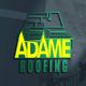 Adame Roofing logo with stylized house and roof graphic.
