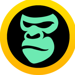 Icon of a stylized turquoise gorilla face in a yellow circle.