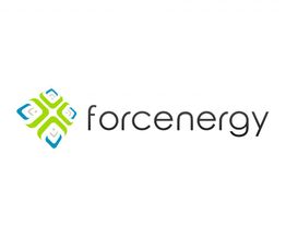 Logotipo de forcenergy con diseño geométrico en verde y azul a la izquierda del texto.