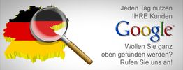 Karte von Deutschland mit Lupe und Google-Logo. Text: "Jeden Tag nutzen IHRE Kunden Google."