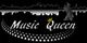 Texto "Music Queen" con una corona sobre la "Q", fondo de ciudad y bailarines en la esquina.