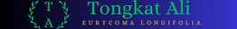 Banner mit Text: "Tongkat Ali, Eurycoma longifolia" und Initialen "TA" in grünem Schriftzug.