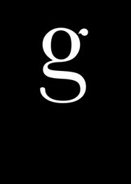 Kleines "g" in weißer Schrift auf schwarzem Hintergrund.