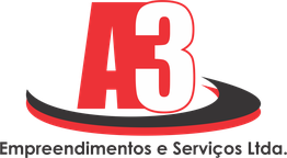 Logotipo da A3 Empreendimentos e Serviços Ltda em vermelho, preto e branco.