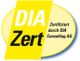 Gelbes DIA Zert-Logo mit Schrift: "Zertifiziert durch DIA Consulting AG".