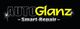 Logo mit Text: "AUTOGlanz - Smart-Repair" auf schwarzem Hintergrund mit glänzenden Effekten.