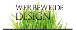 Text "WERBE WEIDE DESIGN" über grünen Grashalmen.