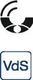 Zwei Logos: Oben abstraktes Symbol, unten VdS in blauer Schrift.