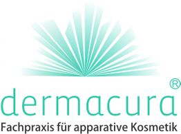 Logo von Dermacura, Fachpraxis für apparative Kosmetik, mit stilisierten Linien in Türkis.