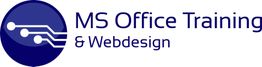 Logo: Blauer Kreis mit Linien und Punkten, daneben Text "MS Office Training & Webdesign".