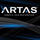 ARTAS logo with text: "Robotic Hair Restoration" on a wavy, dark, and blue background.