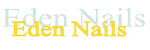 Textlogo: "Eden Nails" in gelber und blasser Farbe übereinander.