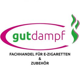 Logo von "gutdampf", Fachhandel für E-Zigaretten und Zubehör, mit Rauchsymbolen.