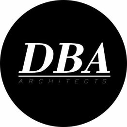 DBA Architects logo with white text on a black circular background.