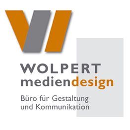 Logo mit den Worten "Wolpert Mediendesign, Büro für Gestaltung und Kommunikation."