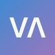 Lettres blanches "VA" sur fond dégradé bleu à violet.