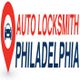 Auto Locksmith Philadelphia logo with a red location pin and car icon.
