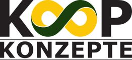 Logo mit Schriftzug "Koop Konzepte" und einem Unendlichkeitszeichen in gelb und grün.