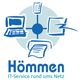 Logo von Hömmen IT-Service mit Computer, Monitor, Drucker und Router-Symbolen.