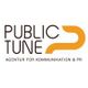 Logo von Public Tune, Agentur für Kommunikation & PR, mit orangefarbenem Symbol.