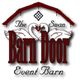 Logo with a barn roof, two swans, and text: "The Swan Barn Door Event Barn."