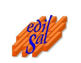 Logo EdilSal con mattoni arancioni e testo blu inclinato sopra.