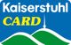 Blaues Logo mit Text "Kaiserstuhl CARD" und grüne Hügel mit einem weißen Turm.