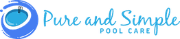 Logo for “Pure and Simple Pool Care” with a stylized blue pool graphic.