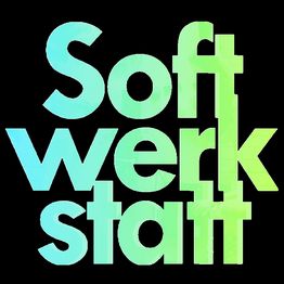 Text "Softwerkstatt" in Blau-Grün auf schwarzem Hintergrund.