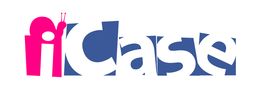 Logo con scritta "fiCase" in rosa e blu, con un disegno stilizzato di una lumaca sulla "f".