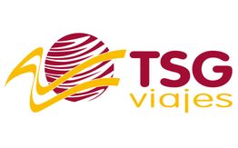 Logo de TSG viajes con un globo estilizado en rojo y amarillo.