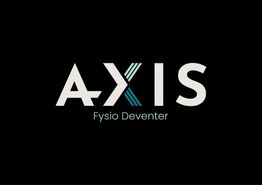 Logo van "AXIS Fysio Deventer" in witte letters met turquoise accenten, tegen een zwarte achtergrond.