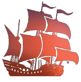 Un'illustrazione di una nave a vela stilizzata, di colore rosso, con diverse vele spiegate.