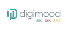 Logo de Digimood avec les mots-clés "SEO", "SEA", "SMA" en couleurs.