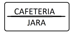 Texto "CAFETERIA JARA" en un letrero con borde negro.