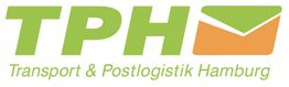 Logo mit Text: "TPH Transport & Postlogistik Hamburg", Briefumschlag-Symbol in grün und orange.