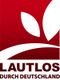 Rotes Logo mit weißen Blattformen, Text: "LAUTLOS DURCH DEUTSCHLAND".