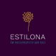 Logo van Estilona: Stijlvolle paardenbloem met tekst "Uw natuurkapster aan huis".