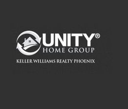 Logo of Unity Home Group, Keller Williams Realty Phoenix, with house and arrows icon.
