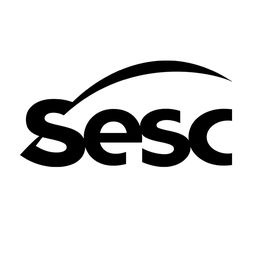 Logotipo do Sesc com letras pretas e uma curva estilizada sobre a palavra.