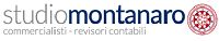 Logo di Studio Montanaro, commercialisti e revisori contabili, con un simbolo rosso a destra.