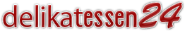 Logo mit rotem und schwarzem Text: "delikatessen24" auf weißem Hintergrund.