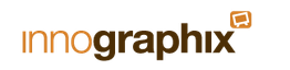 Logo mit dem Text "innographix" in braun und orange, stilisierter Bildschirm oben rechts.