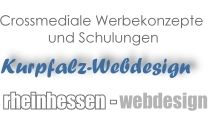 Textgrafik: "Crossmediale Werbekonzepte und Schulungen. Kurpfalz-Webdesign. rheinhessen-webdesign."