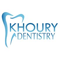 Logo of Khoury Dentistry featuring a tooth graphic in blue.