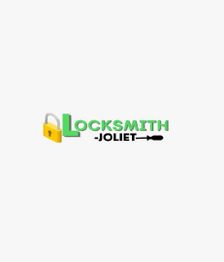 Green text "LOCKSMITH-JOLIET" with a yellow lock and black screwdriver icon on white background.