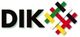 Logo mit schwarzem "DIK" und bunt verflochtenen Streifen in Rot, Grün, Gold, Schwarz und Weiß.
