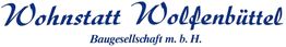 Textlogo mit der Aufschrift "Wohnstatt Wolfenbüttel Baugesellschaft m.b.H." in blauer Schrift.
