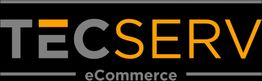 Schwarzes Logo mit dem Text "TECSERV" in Grau und Orange, darunter "eCommerce" in Grau.