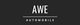 Logo mit der Aufschrift "AWE AUTOMOBILE", schwarzer Hintergrund, weiße Schrift.